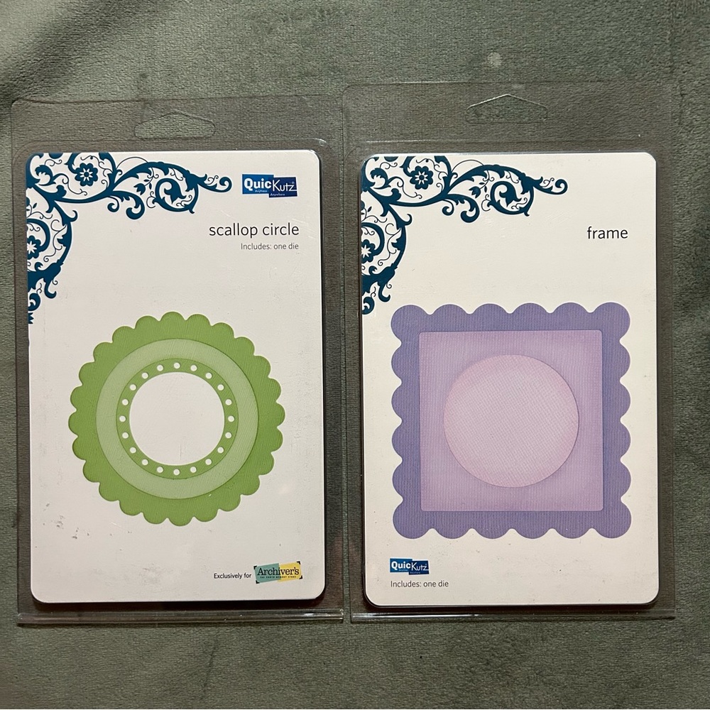 Lot of 2 Quickutz 4” x 4” dies, SCALLOP CIRCLE & FRAME